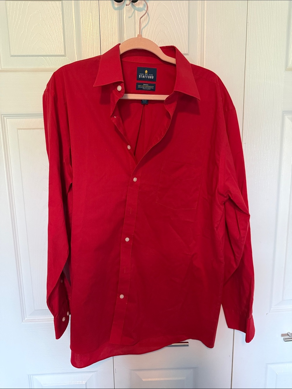 Stafford Men's Bright Red Long-Sleeve Dress Shirt